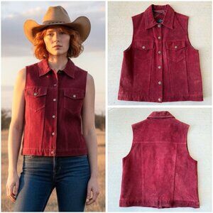 Vintage 80s Western Leather Snap Front Vest - Small